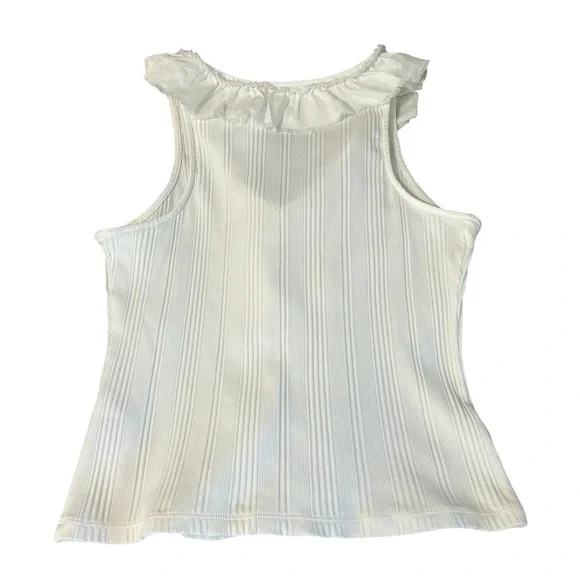 Anthropology Pilcro Top Women’s White V-Neck Ruffle Front Tank Top size Large - Picture 6 of 10